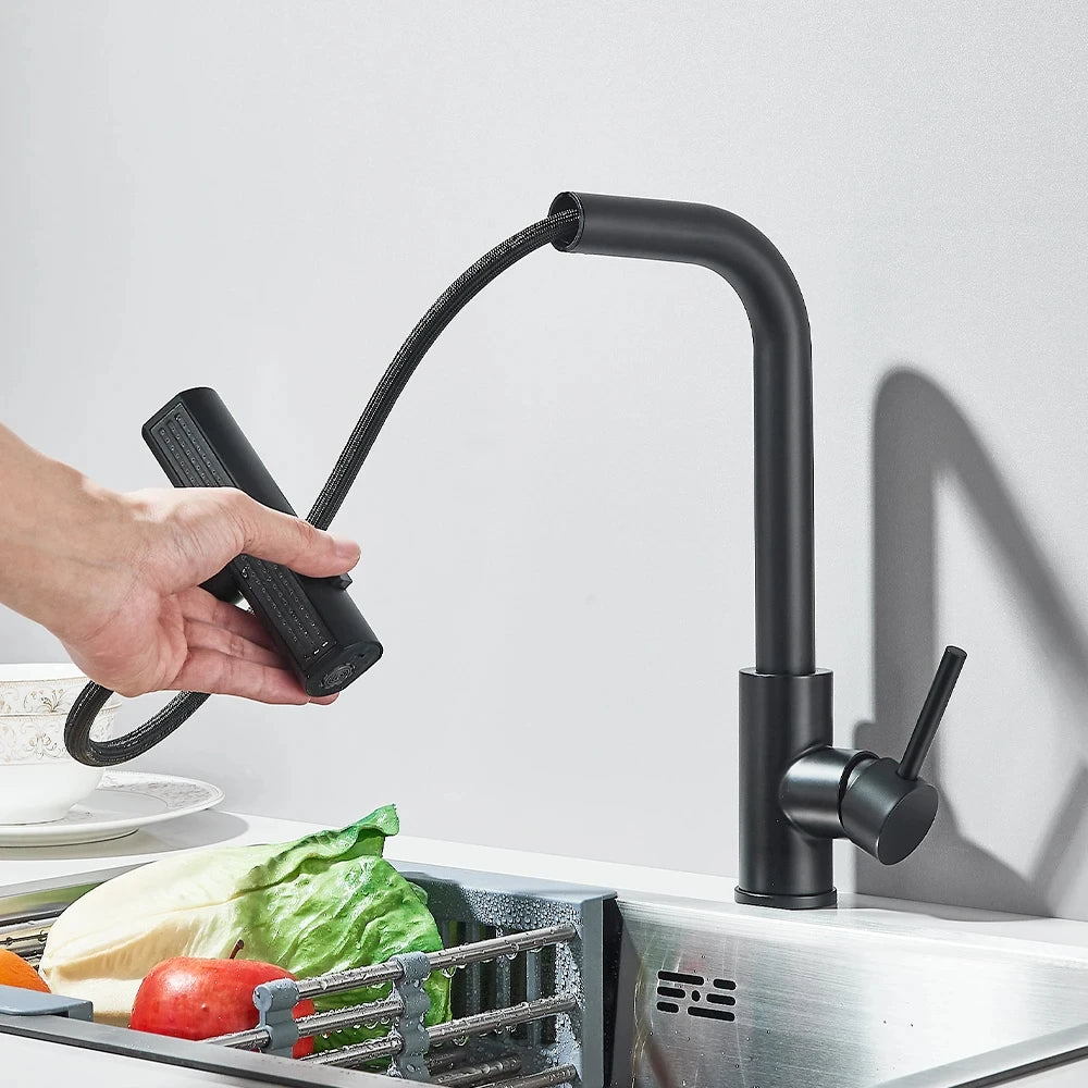 Brushed/Black Kitchen Faucet Pull Out Swivel Waterfall Sprayer Sink Mixer Faucet Brushed Nickel Faucet