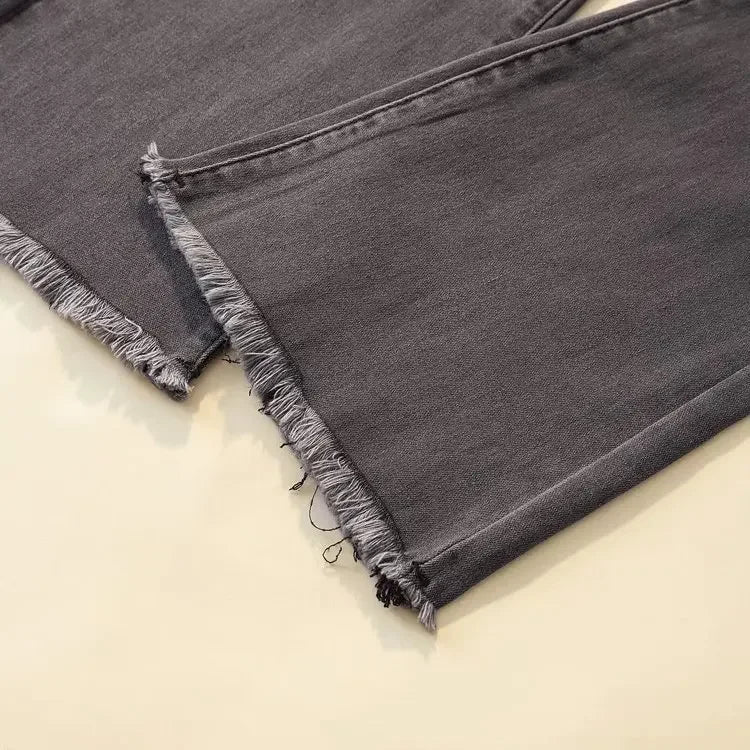 Black High-waisted Elastic Slimming Jeans For Women Micro Flared Straight Leg Loose Fit Wide Leg Fringebell Bottom Pants Trendy.