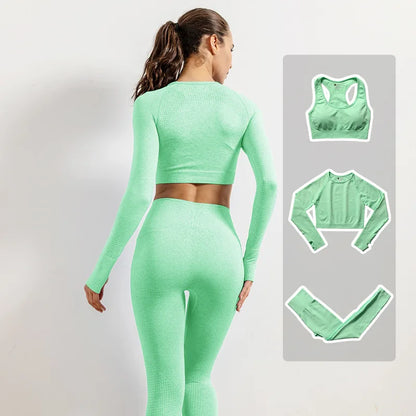 Women Vital Seamless Yoga Fitness Clothing Set High Waist Gym Leggings Crop Tops Sports Tracksuit Plush Up Sports Outfits