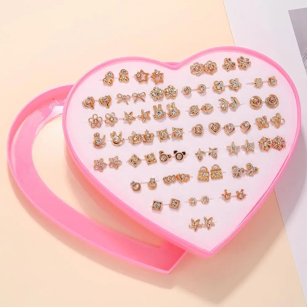 Multicolor 36Pairs Cartoon Hypoallergenic Plastic Stud Earrings Set For Women Girl Cute Animal Flower Ear Wedding Gifts Jewelry
