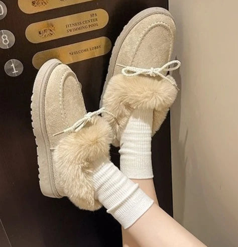 Bow Round Toe Flat Fleece-lined Woman Shoes Trend 2025 Y2k Chic and Elegant Winter Novelty Padded Sale Hot Snow Boots for Women.