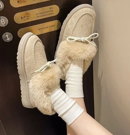 Bow Round Toe Flat Fleece-lined Woman Shoes Trend 2025 Y2k Chic and Elegant Winter Novelty Padded Sale Hot Snow Boots for Women.