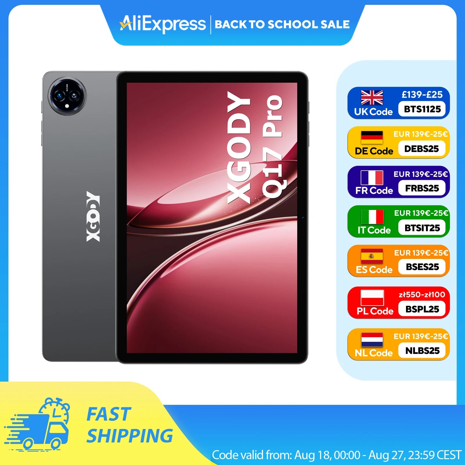 XGODY Q17 Android 15 Tablet 11 inch A573 Octa-Core CPU 2K HD Touch Screen 16GB RAM 256GB ROM Android 15 8000mAh 13MP+8MP Camera.