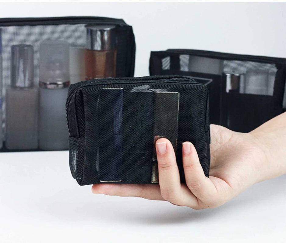 1pcs Transparent Mesh Zipper Cosmetic Bag Women Necessary Organizer Fashion Small Large Black Toiletry Bags Makeup Pouch Case.