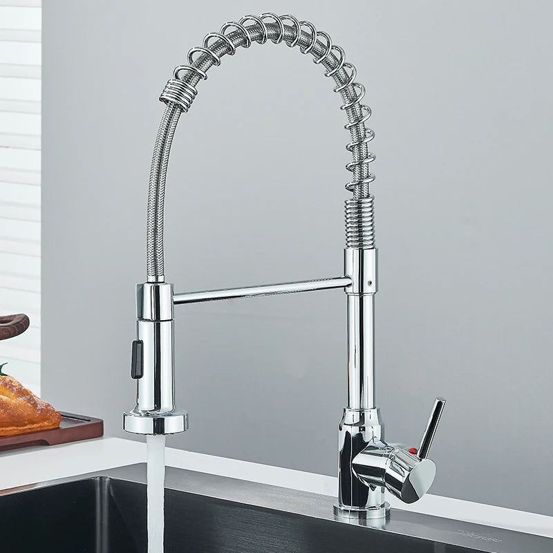Pull Down Kitchen Faucet Sing Handle Hot Cold Water Mixer Tap 360° Swivel Dual Function Nozzle Kitchen Sink Tap Crane