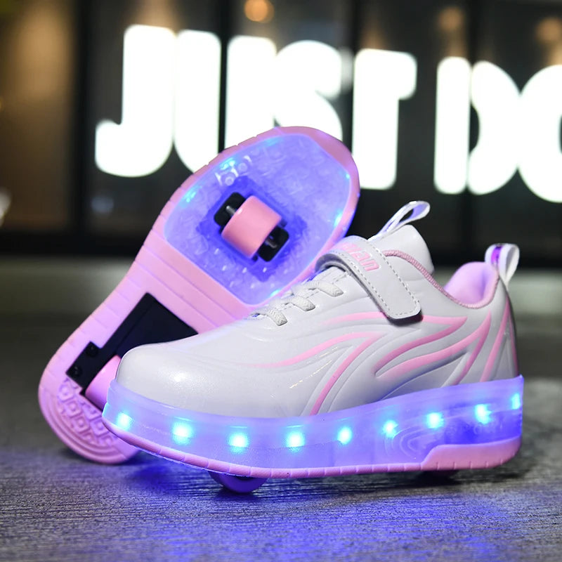 Two Wheels Children's Led Light Roller Skate Shoes For Kids Boys Girls Luminous Sneakers Skateboard USB Charging.