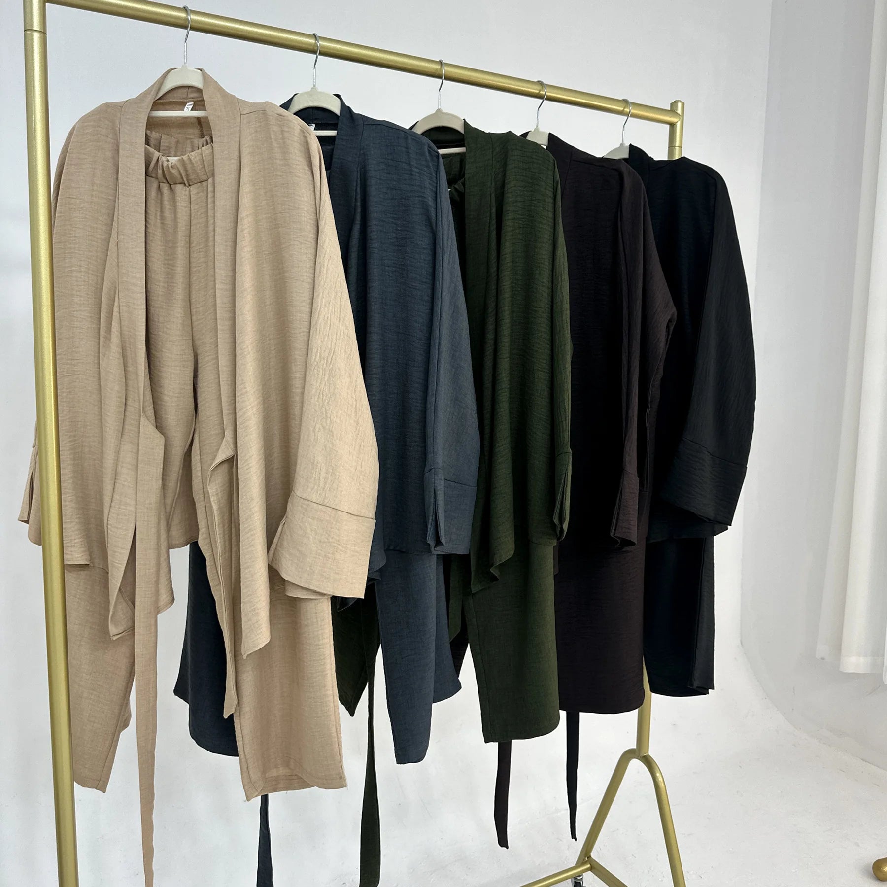 Two Piece Set Women Muslim Blouse Lace Up Wide Leg Pants Suit Eid Ramadan Morocco Dubai Islam Ensemble Arabic Modest Outfits.