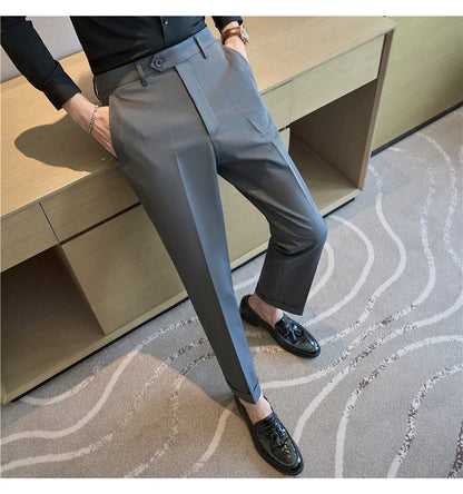 Men Suit Pants 2025 Elastic Slim Fit Formal Dress Pants Solid Casual White Trousers Pantalon Homme Wedding Party Men Clothing