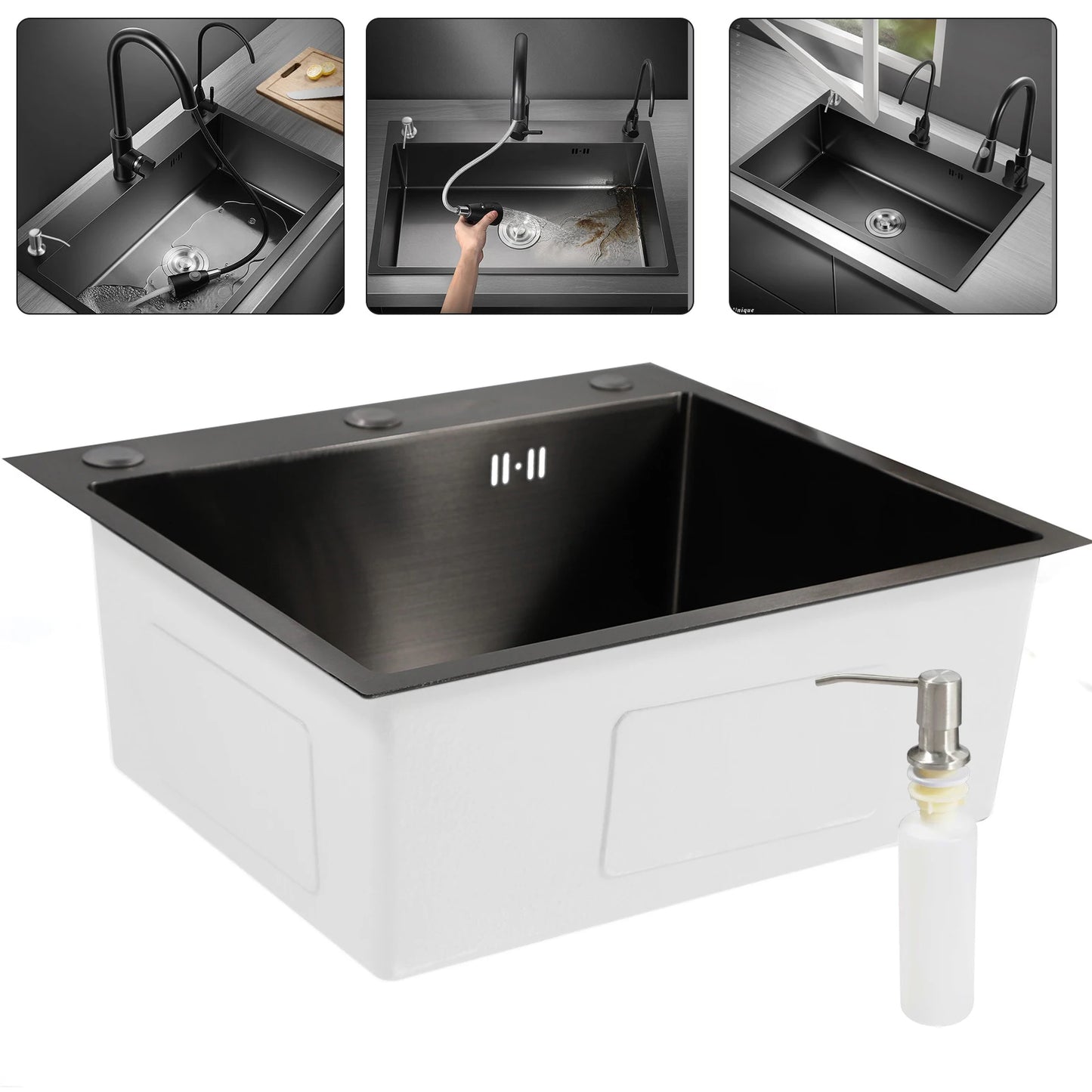 Edelstahl-Küchenspüle, robust, 201 SS, Unterbau/Topmount, großes tiefes Becken, spritzwassergeschützt, schneller Abfluss für Zuhause/Restaurant