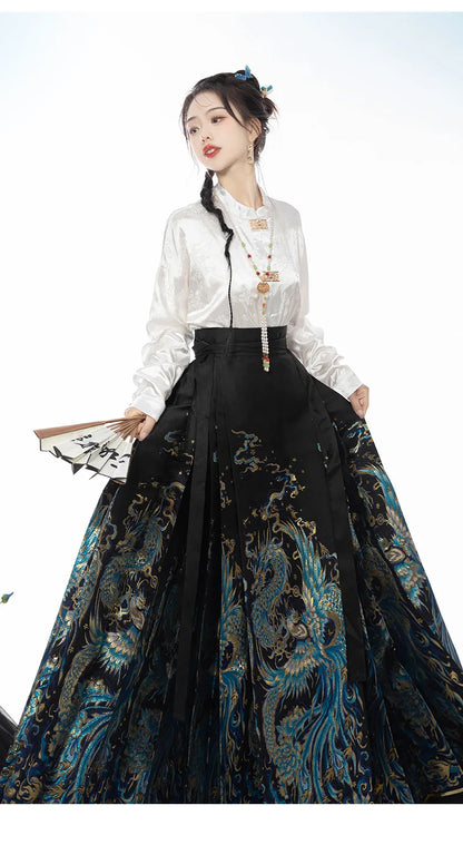 Original Dragon Phoenix Woven Gold Skirt Ma Mian Skirt Han Fu Makeup Hua Ming Ma Mian Skirt Women's Spring 2024 Chinese HANFU.