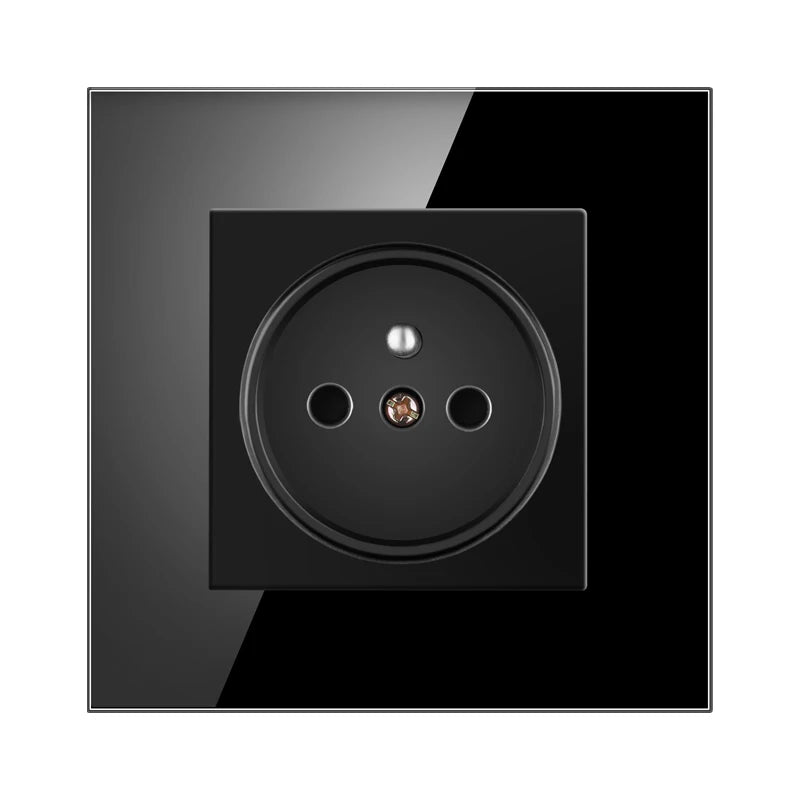 JHJCH Touch Lichtschalter Frankreich Steckdosen USB C Telefon Ladung Kristallglas 1/2/3Gang Wandschalter Doppelsteckdosen Schwarz