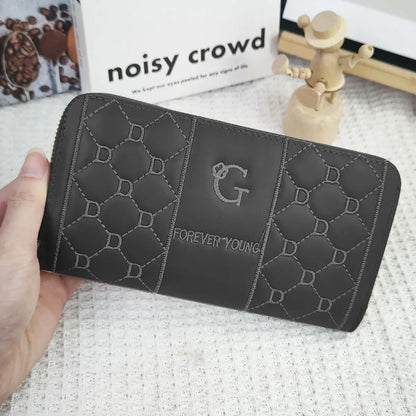 Women's wallet long letter embroidered women's long zipper versatile wallet large capacity mobile wallet.