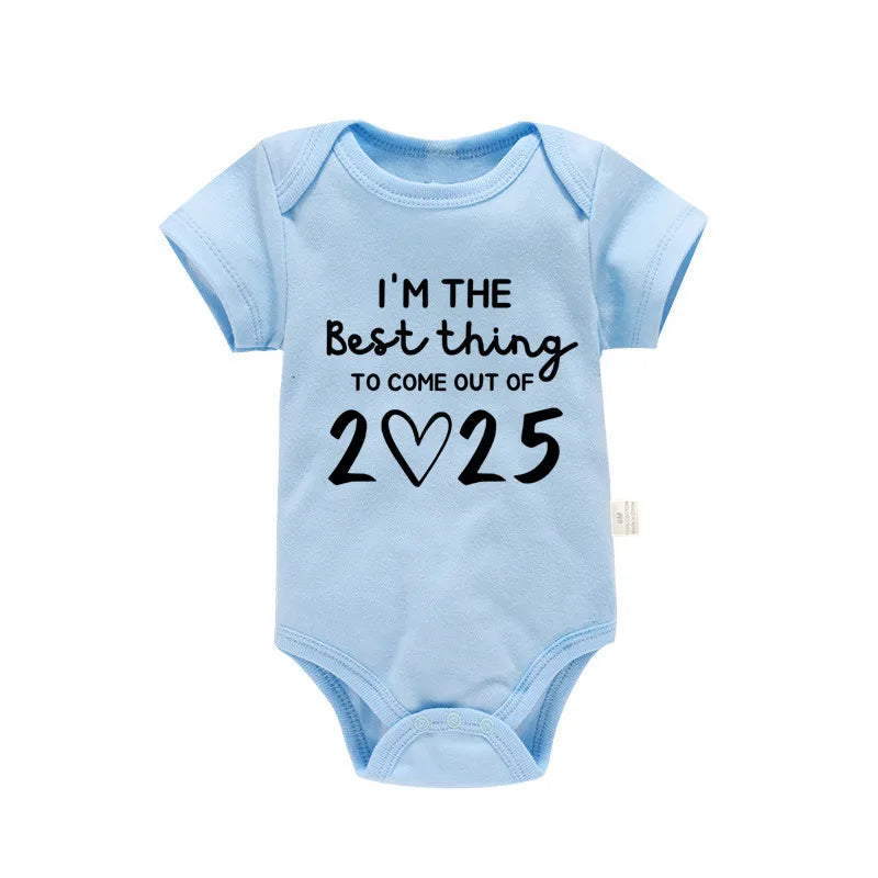 „I'm the Best Thing 2025, Neugeborene Babykleidung, weiße Baumwolle, Sommer-Bodys für Kleinkinder, kurzärmeliger Strampler für Jungen und Mädchen.