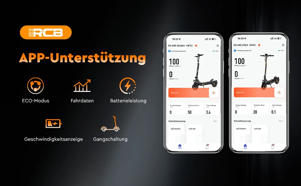 RCB Electric Scooter D5/D5 PRO ABE (premium version), NFC/Indicator/APP, 500W Motor Peak 1600, 10" Commuting E Scooter for Adult.