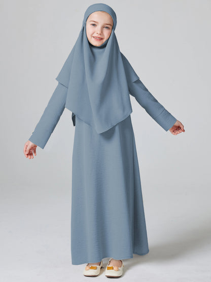 Abaya Ramadan Kebaya Girls 2pcs Muslim Outfits, Long Sleeve Dress + Hijab Set, Kids Abayas Girls Dubai Khimar.