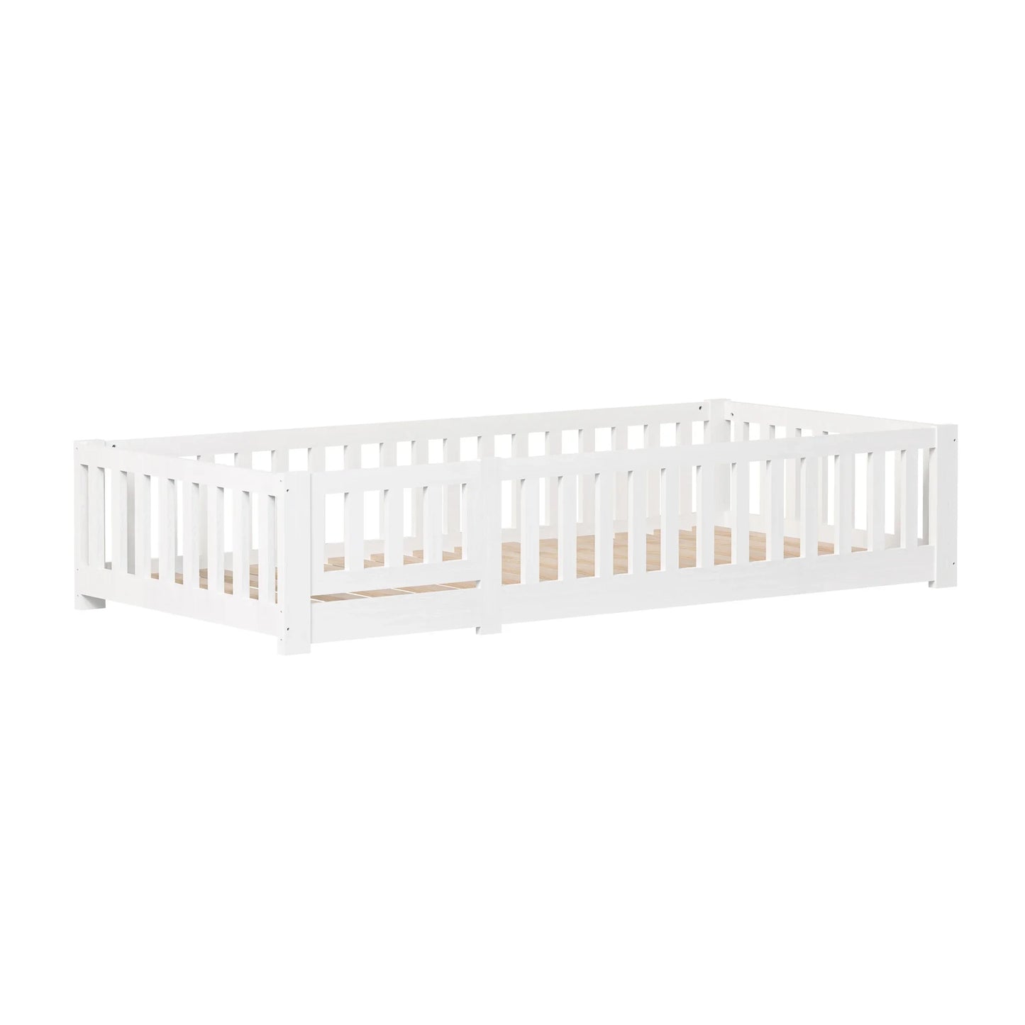 Rosahqnda Massivholz-Bettgestell 90 x 200 cm, Kinderbett mit Schubladen und Kopfteil für Bücher, Einzelzimmer, Weiß