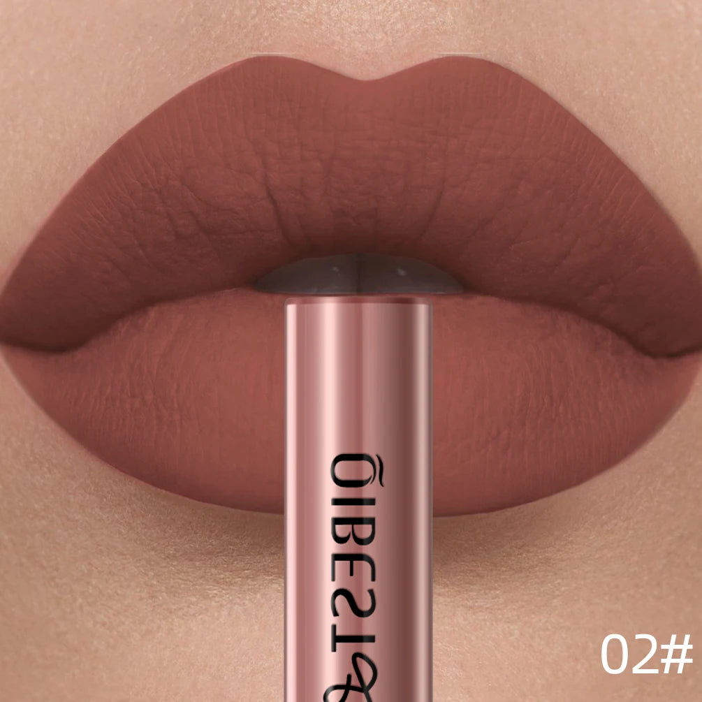 QIBEST Sexy Red Matte Lip Gloss Long Lasting Velvet Liquid Lipstick Lip Makeup Women Beauty Nonstick Cup Waterproof Lipgloss Hot