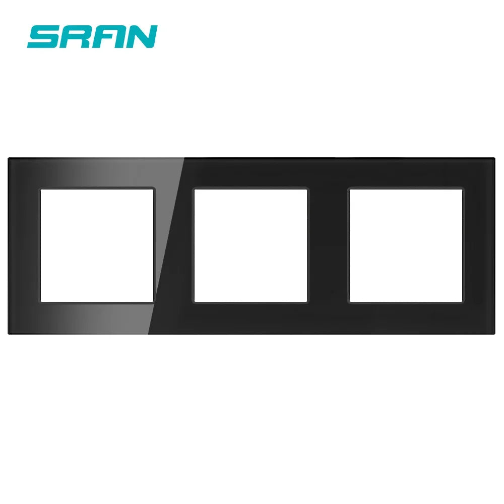 SRAN F6 Serie mehrere Rahmen schwarze Panel aus gehärtetem Glas, EU FR UN-Steckdosen und Schalter Dimmer-Lüfter-Fußlampe Rj45 RJ11Module DIY