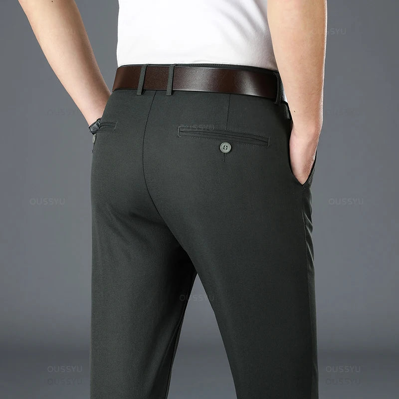 2025 Spring Autumn New Men's Straight Casual Pants Business Fashion Khaki Grey Red Black Solid Color Trousers Plus Size 38 40.