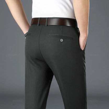 2025 Spring Autumn New Men's Straight Casual Pants Business Fashion Khaki Grey Red Black Solid Color Trousers Plus Size 38 40.
