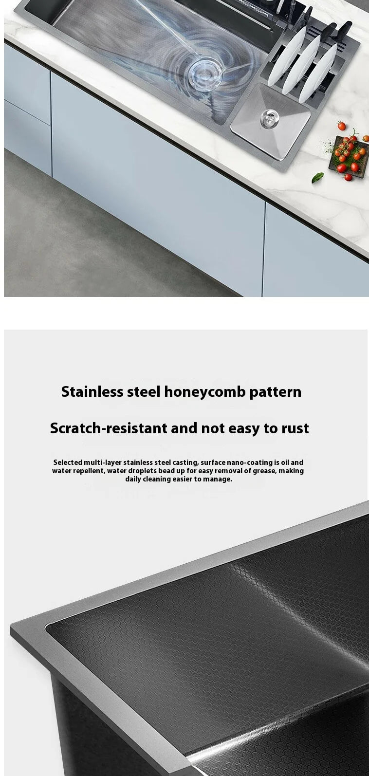 Stainless Steel Kitchen Sink Large Size Single Slot Multifunctional With Trash Can and Drain Rack Household Wash Dish Basin