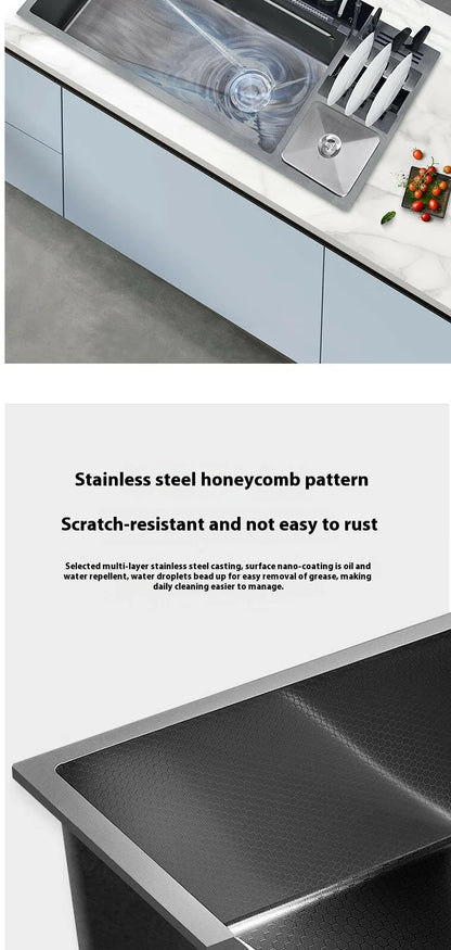 Stainless Steel Kitchen Sink Large Size Single Slot Multifunctional With Trash Can and Drain Rack Household Wash Dish Basin