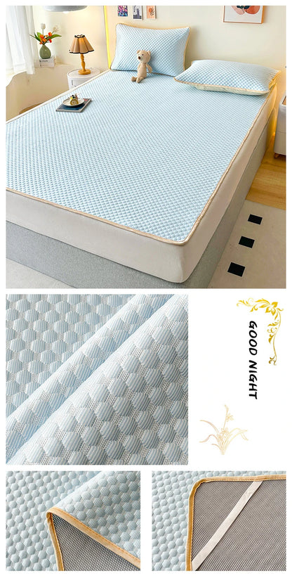 High End Latex Cooling Mattress with Elastic Band Quick-Dry Breathable Summer Bed Mat Machine Washable Foldable Sleeping Pad