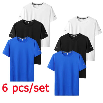 6pcs Men T-shirt Tracksuit Sets Plus Size 5XL/6XL/7XL 90-175kg Quick Dry Round Neck Short Sleeve Sportwear Big Size Men Clothing.