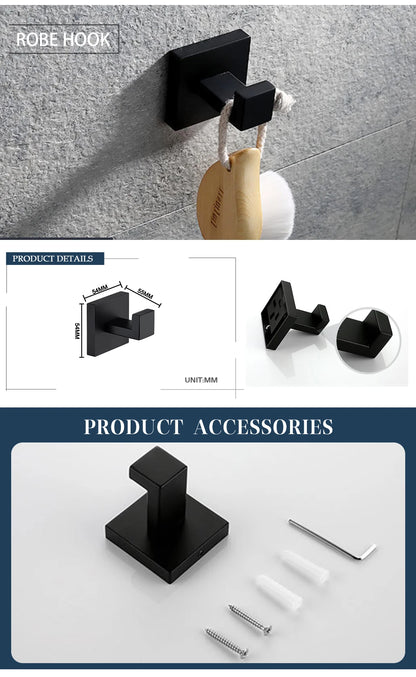 Schwarz Bad zubehör Edelstahl Set Wandre gal Handtuch halter Handtuch halter Taschentuch halter Kleider haken Toiletten bürste Anhänger