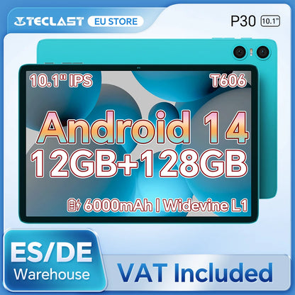 Teclast P30 Android 14 Tablet with 10.1" IPS Display, Max 12GB RAM, 128GB ROM, UNISOC T606 Octa-Core, Type-C, 3.5mm Jack, Widevine L1.