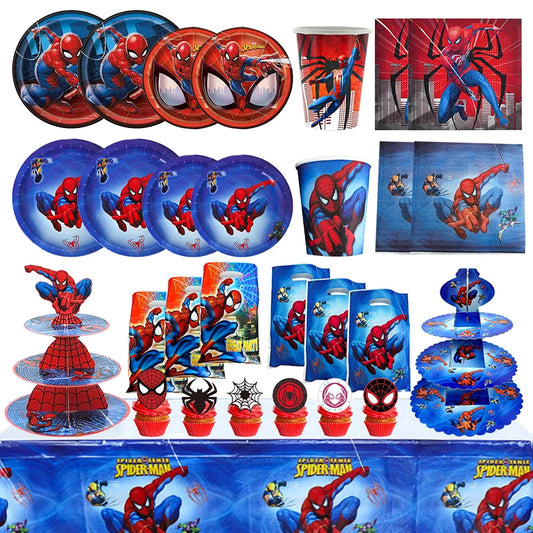 Spiderman Geburtstagsdekoration Tischdecke Pappbecher Teller Hintergrund Geschirr Hintergrund Banner Luftballons Baby Kinder Partyzubehör.