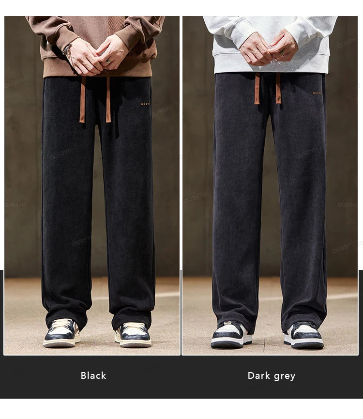 High Quality Brand Clothing Autumn Winter Corduroy Pants Men Elastic Waist Straight Thick Korea Outdoors Casual Trousers Gift.