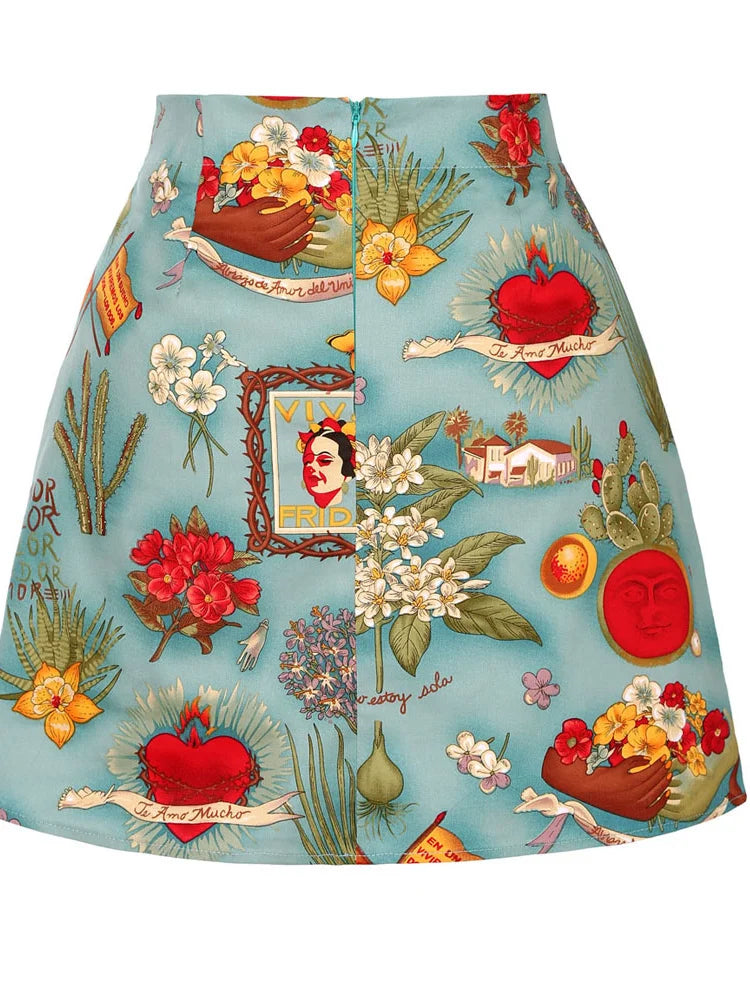 Cotton Y2K Summer Mini Skirts Women Harajuku Pencil Beach Streetwear Vintage Black Floral Print Short A Line Skirt Falda Corta.