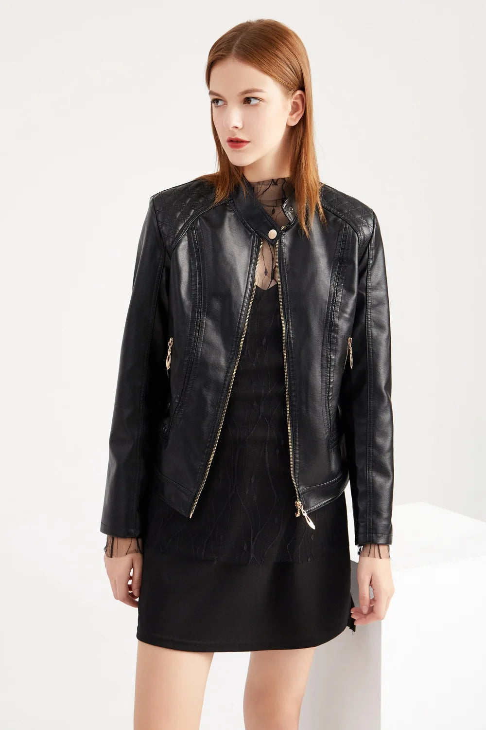 Women's Elegant Stand-up Collar Solid Jacket 2022 Female Three-dimensional Pattern Coat S-4XL New Pu Faux Leather Jacket Women.