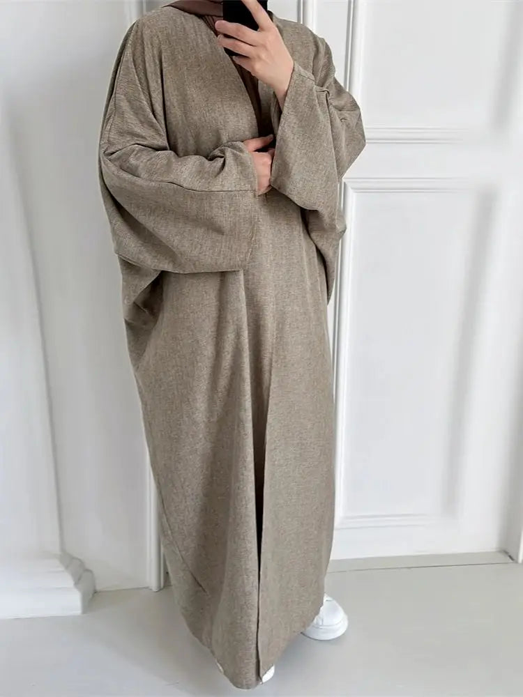 Eid Open Solid Color Batwing Abaya Dubai 2024 Modest Kimono Muslim Kaftan Dresses Abayas for Women Islam Kebaya Caftan Femmes.