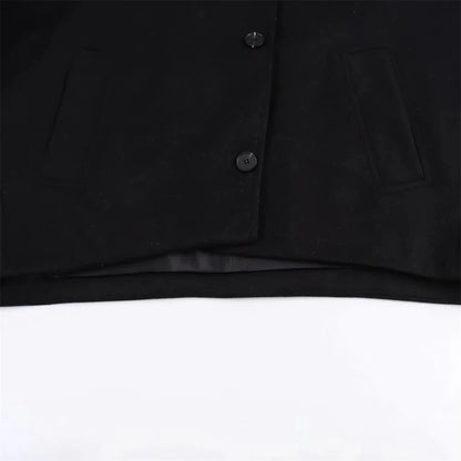 ZBZA Damen Schräge Knopf Lose Fledermausärmel Jacke Mantel Revers Langarm Doppeltasche Warm Solide Farbe Vintage Oberbekleidung Herbst Winter Neue Weibliche Chic Mantel