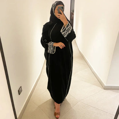 Fashion Classic Embroidered Abaya Hijab Dress Kimono Coat Outwear Women Long Sleeve Loose Arabic Muslim Dubai Moroccan Caftan.