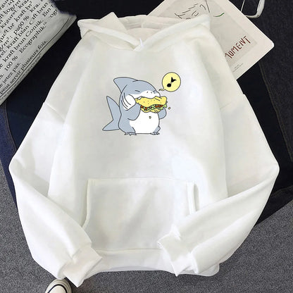 Jeff The Landshark Cute Hoodies Cartoon Print Harajuku Manga Sweatshirt Long-sleeved Fleece Clothing Sudaderas Casual Pullovers.