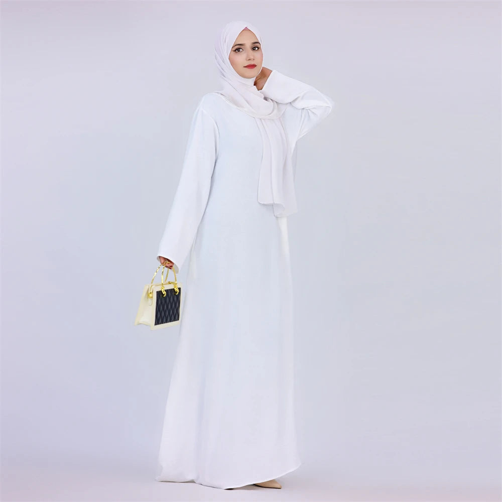 Ramadan Eid Solid Linen Dubai Abaya Turkey Islam Muslim Modest Dress Kaftan Prayer Clothes For Women Kebaya Robe Femme Musulmane