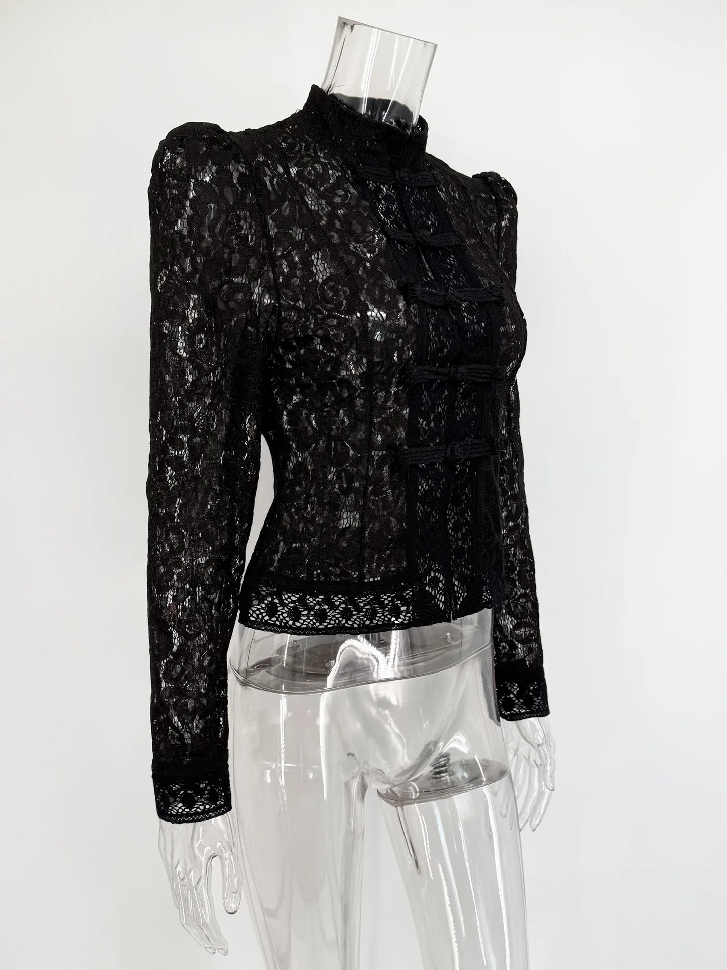 Tuularose Luxury Lace Blouse Fashion Lace Print Single Breasted Slim Shirt Vintage Elegant Party Looks Summer Women Blouse Tops.