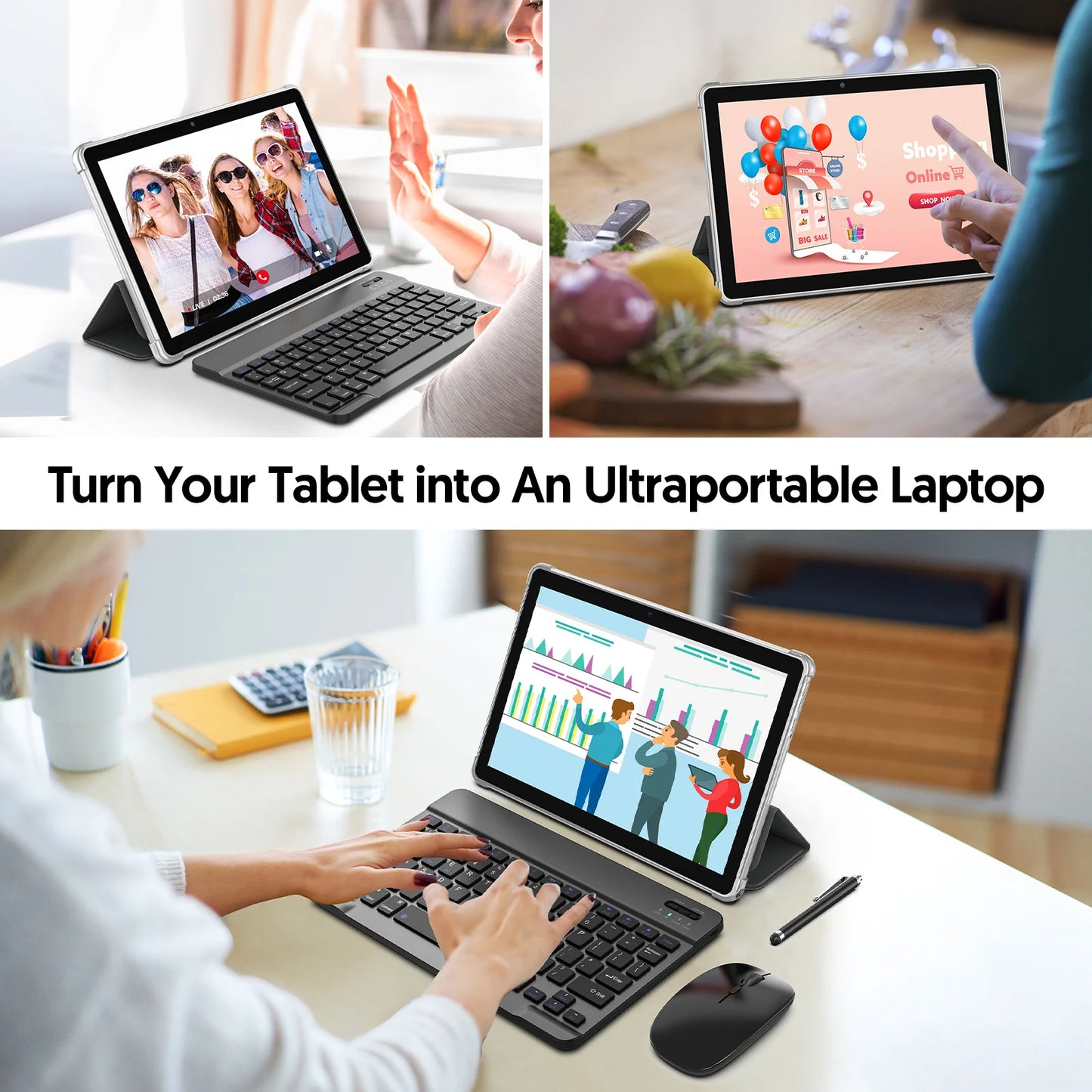 BAKEN 10-inch Android 15 tablet, 128GB RAM + 9GB + 64GB storage, 1TB expandable memory, WiFi 6, Bluetooth, Google GMS.