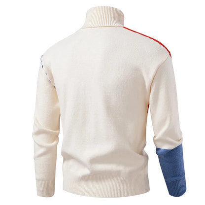 #8624 Autumn Winter Sweater Men Spliced Color Turtleneck Sweater Male Bandage Streetwear Pullover Sweater Man Teenager.