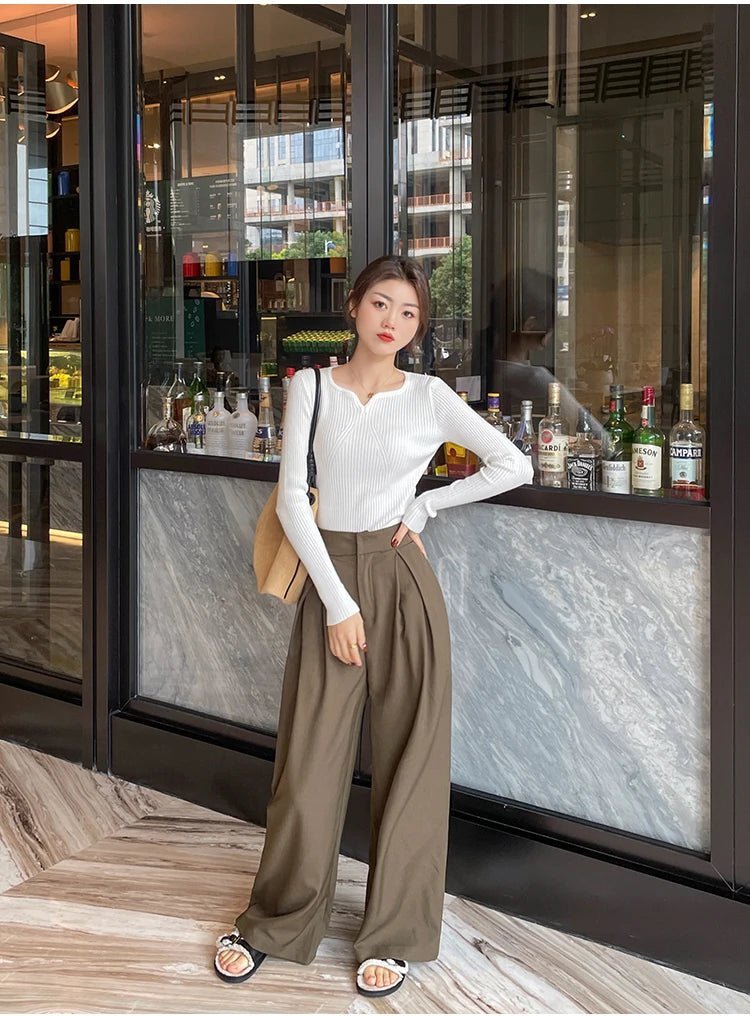 2025 grundlegende V-ausschnitt Chic Herbst Winter Pullover Frauen Weibliche Gestrickte Rippen Pullover Dünne Lange Hülse Badycon Hohe Qualität Pullover.