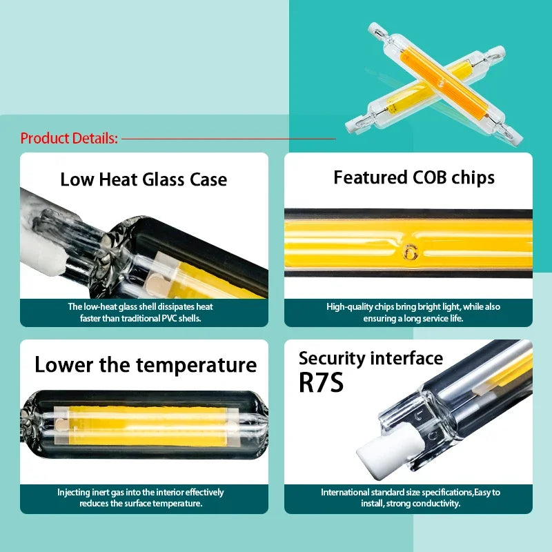 R7S LED Glasröhre 78mm 118mm COB Birne 5W 10W 20W r7s Lampada Mais Lampe J78 J118 AC220V 110V Energiesparende Ersetzen Halogen Licht.
