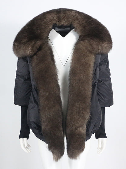 Lose Natürliche Echt Fox Pelz Kragen Mantel Dicke Neue Europäische Mode Weiße Ente Unten Jacke Winter Frauen Warme Luxus Oberbekleidung