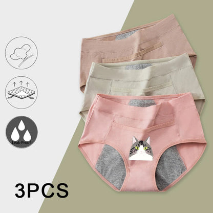 3PCS Cotton Menstrual Panties Leak Proof Breathable Cartoon cat Panties Woman Women Girls Physiological Pants Women's Intimates.