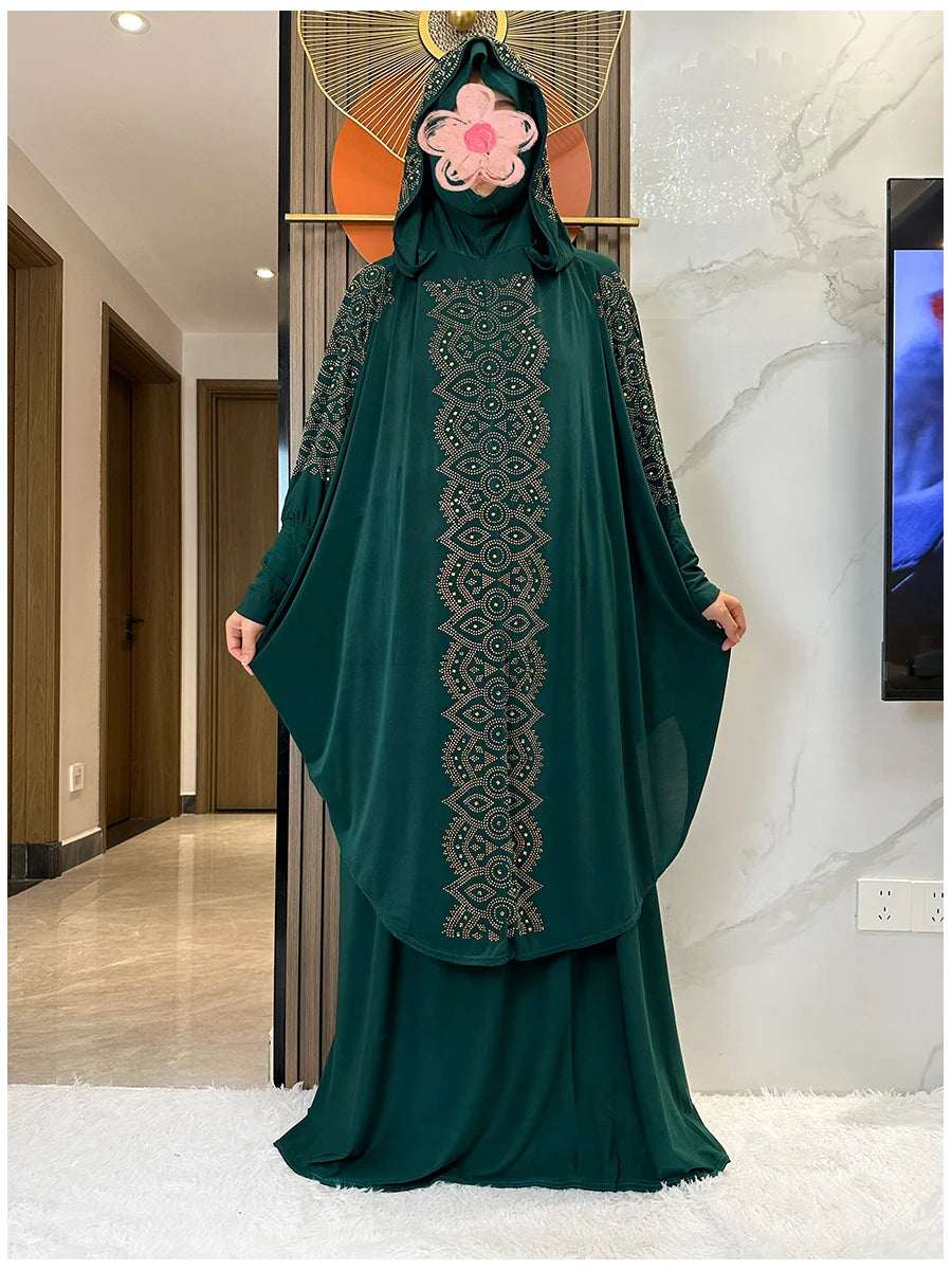 Two Piece Set Dress  Hijab Long Khimar Skirt Sets Islamic Niqab jilbab Women Eid Morocco Muslim Abaya Set Women Prayer Garment.
