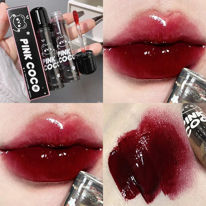 Dark Black Mirror Water Lip Gloss Moisturizing Juice Glass Tea Brown Red Lipsticks Lasting Non-stick Cup Korean Makeup Cosmetics