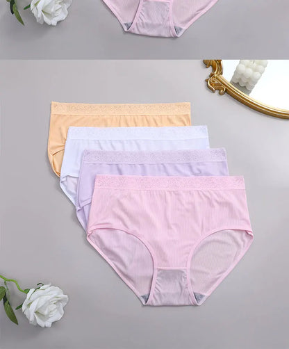 5Pcs Sexy Ice Silk Briefs Large Size Underwear 0XL-4XL Panty Women's Seamless Underwears 8 Solid Color Breathable Underpants