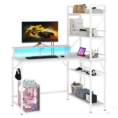 YITAHOME Weißer L-förmiger LED-Gaming-Schreibtisch 106 cm mit USB-Steckdosen